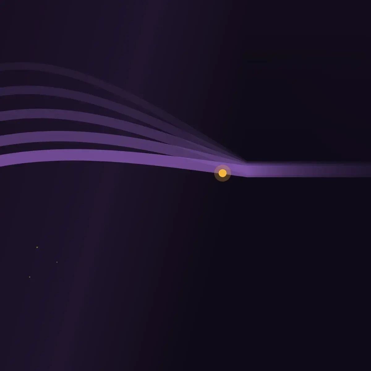 Illustration abstraite de rubans lumineux violets convergeant vers un point lumineux orangé, symbolisant l'alignement et la mobilisation Illustration abstraite de rubans lumineux violets convergeant vers un point lumineux orangé, symbolisant l'alignement et la mobilisation